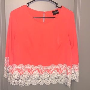 Audrey Long Sleeve Blouse with lace detail Orange